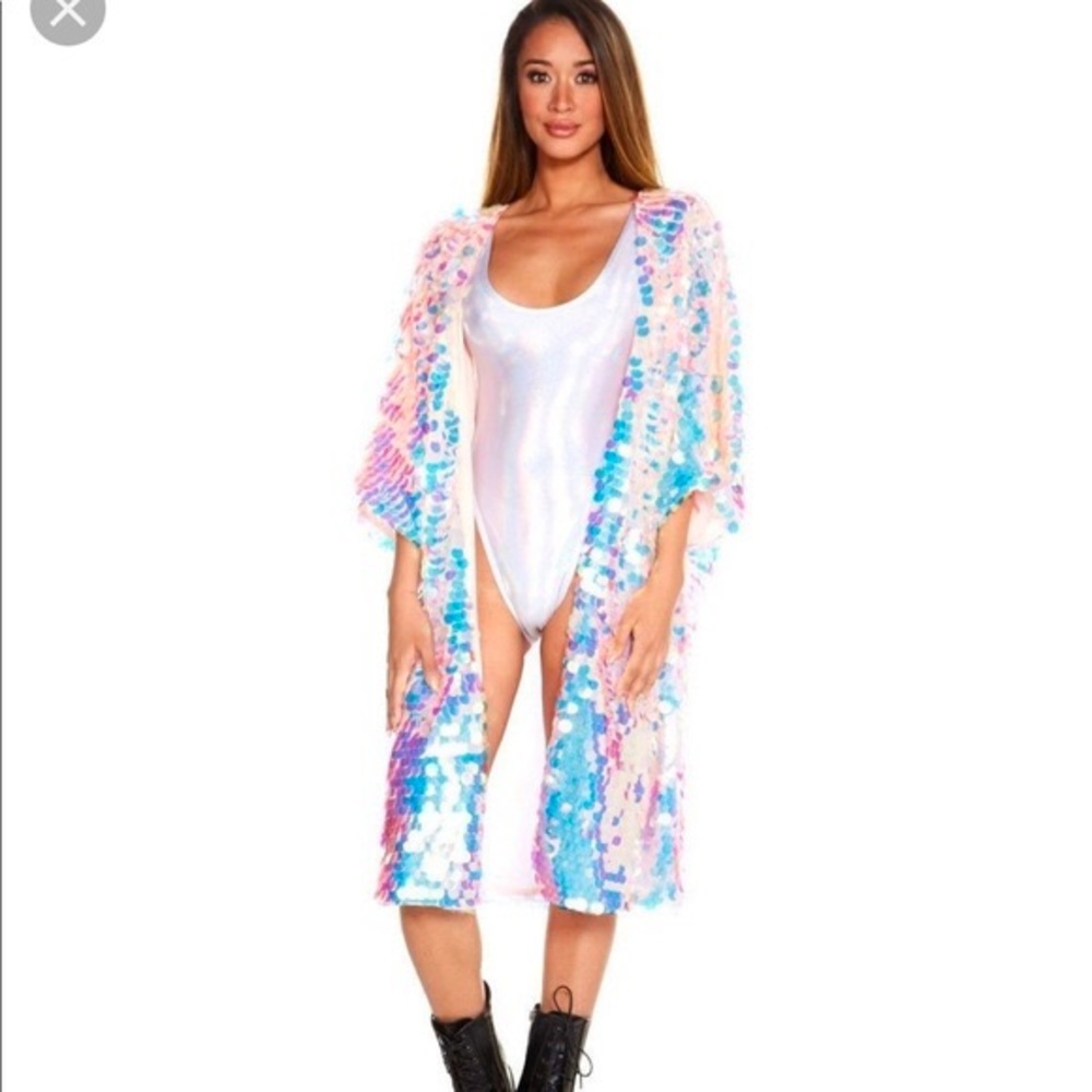iHeartRaves Pink Iridescent Kimono